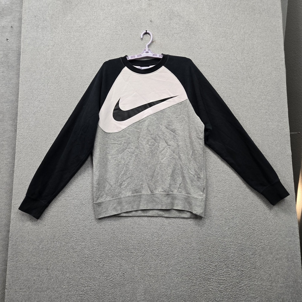 Nike Men Sweatshirt M Gray Colorblock Sportswear Big Swoosh Logo Fleece Pullover